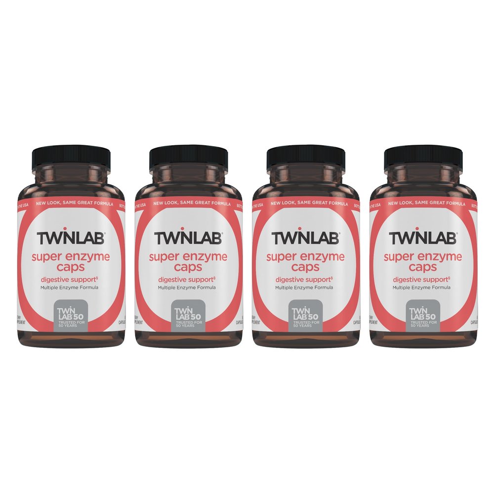 Twinlab Super Enzyme Caps - Constipation Supplement with Digestive Enzymes - 50 Capsules (Pack of 4)