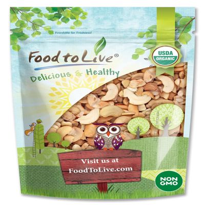Food to Live Organic Dry Roasted Cashew Halves and Pieces with Himalayan Salt, 8 Ounces  Non-GMO, Oven Roasted, Lightly Salted, No Oil Added, Vegan Snack, Keto, Bulk. High Protein. Great for Baking
