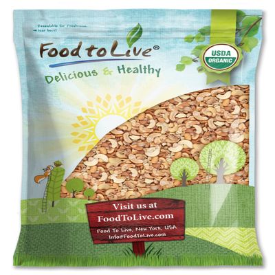 Food to Live Organic Dry Roasted Cashew Halves and Pieces with Himalayan Salt, 8 Pounds Non-GMO, Oven Roasted, Lightly Salted, No Oil Added, Vegan Snack, Keto, Bulk. High Protein. Great for Baking