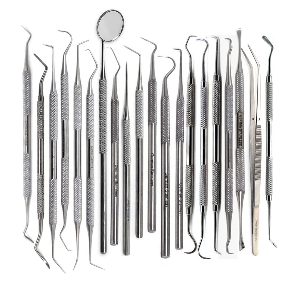 All in One 20 Pcs Teeth Cleaning Kit Made of Stainless Steel with Knurled Handles to Eliminate Bad Breath Improve Oral Health Professional Dentist Picks Tartar Stain Calculus Plaque Remover