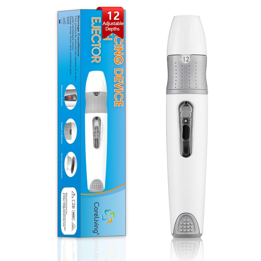 CareLiving Lancing Device for Diabetes Testing, Lancing Device Pen, 12 Adjustable Depth Settings for Minimizing Pain and Discomfort