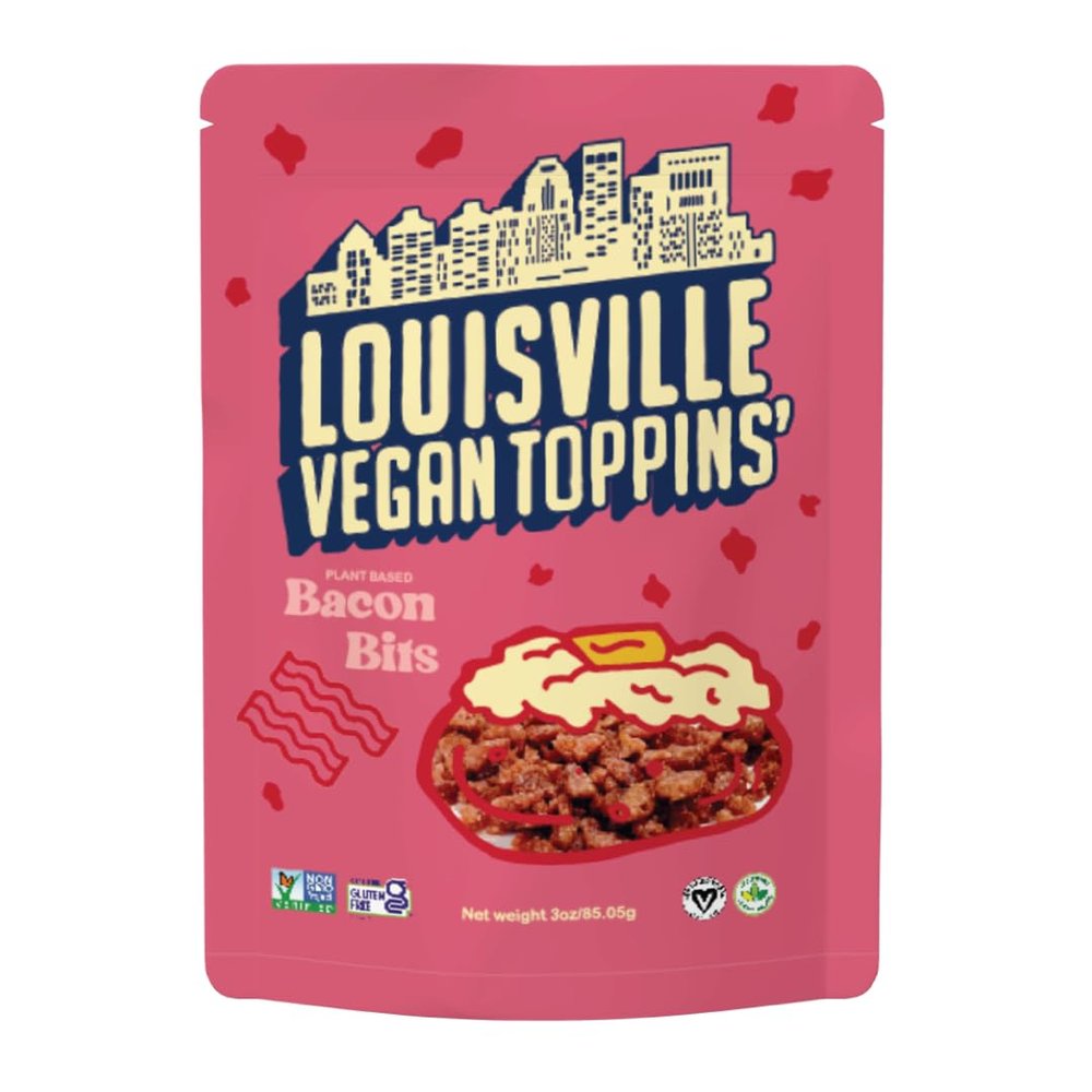 Louisville Vegan Jerky Toppins Bacon Bits, Vegetarian and Vegan Meat - Non-GMO Soy Protein, Gluten-Free High Protein Vegan Snacks