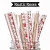 100 pcs Mixed Party Paper Straws Bulk, Vintage Light Pink Floral Damask Chevron Brown Wood Grain Drinking Straws, Birthday Baby Bridal Shower Wedding Cake Pop Sticks (Rustic Roses) view 3