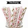 100 pcs Mixed Party Paper Straws Bulk, Vintage Light Pink Gold Dot Chevron Damask Floral Drinking Straws, Girl Birthday Baby Bridal Shower Wedding Cake Pop Sticks (Tea Party) view 3