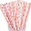 100 pcs Mixed Party Paper Straws Bulk, Light Pink Red Rose Gold Foil Flamingo Drinking Straws, Luau Beach Pool Birthday Baby Bridal Shower Wedding Cake Pop Sticks (Flamingo) view 1