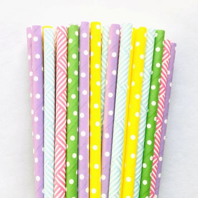 100 pcs Mixed Party Paper Straws Bulk, Colorful Easter Spring Hot Pink Green Weave Blue Yellow Lilac Swiss Dot Drinking Straws Bulk, Birthday Baby Bridal Shower Wedding Cake Pop Sticks (Easter Basket)