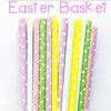 100 pcs Mixed Party Paper Straws Bulk, Colorful Easter Spring Hot Pink Green Weave Blue Yellow Lilac Swiss Dot Drinking Straws Bulk, Birthday Baby Bridal Shower Wedding Cake Pop Sticks (Easter Basket) view 3