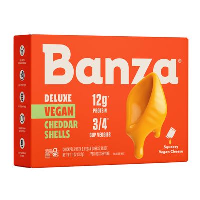 Banza Vegan Deluxe Elbows Mac and Cheese with Creamy Plant-Based Cheddar - High Protein, Gluten Free, and Lower Carb Vegan Deluxe Protein Mac and Cheese, 11.0oz