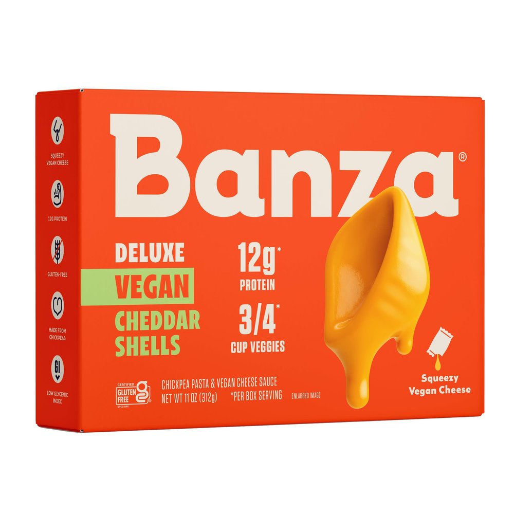 Banza Vegan Deluxe Elbows Mac and Cheese with Creamy Plant-Based Cheddar - High Protein, Gluten Free, and Lower Carb Vegan Deluxe Protein Mac and Cheese, 11.0oz
