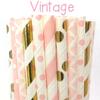 100 pcs Mixed Party Paper Straws Bulk, Vintage Light Pink Gold Foil Dot Stripe Damask Drinking Straws, First Birthday Baby Bridal Shower Wedding Cake Pop Sticks (Vintage 01) view 3