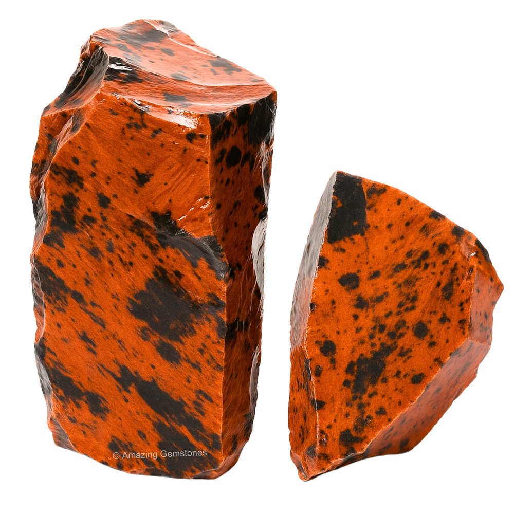 Amazing Gemstone 2 Pieces Mahogany Obsidian Raw Crystals and Healing Stones, Natural Rocks for Tumbling and DIY Raw Stones and Crystals