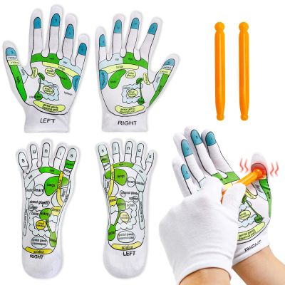 Onukaly 4PCS Reflexology Socks and Gloves Tool Set, Hand Spa and Foot Massage With Rod for Women and Men Tired Relieve