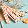 100 pcs Mixed Party Paper Straws Bulk, Vintage Light Pink Gold Foil Striped Star Chevron Drinking Straws Bulk, Girl First Birthday Baby Bridal Shower Wedding Cake Pop Sticks (Vintage 02) view 3
