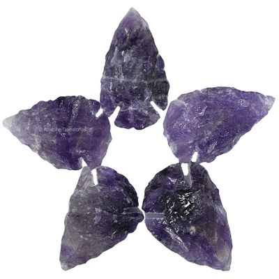 Amazing Gemstone 5 Pieces Amethyst Arrowhead, Crystal and Healing Stone Flint Rock Arrow Head - 1 to 1.5 Arrowheads for DIY Project Craft Point Jewelry Making