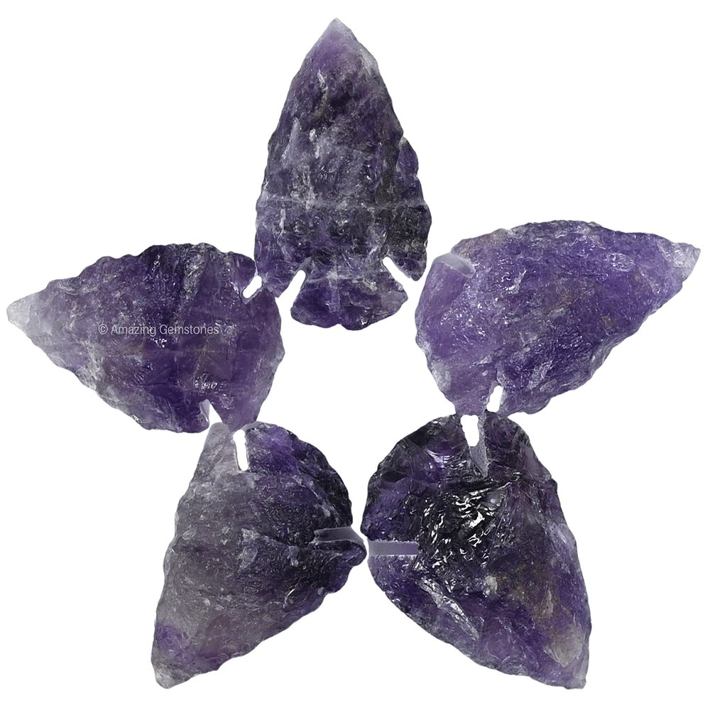 Amazing Gemstone 5 Pieces Amethyst Arrowhead, Crystal and Healing Stone Flint Rock Arrow Head - 1 to 1.5 Arrowheads for DIY Project Craft Point Jewelry Making