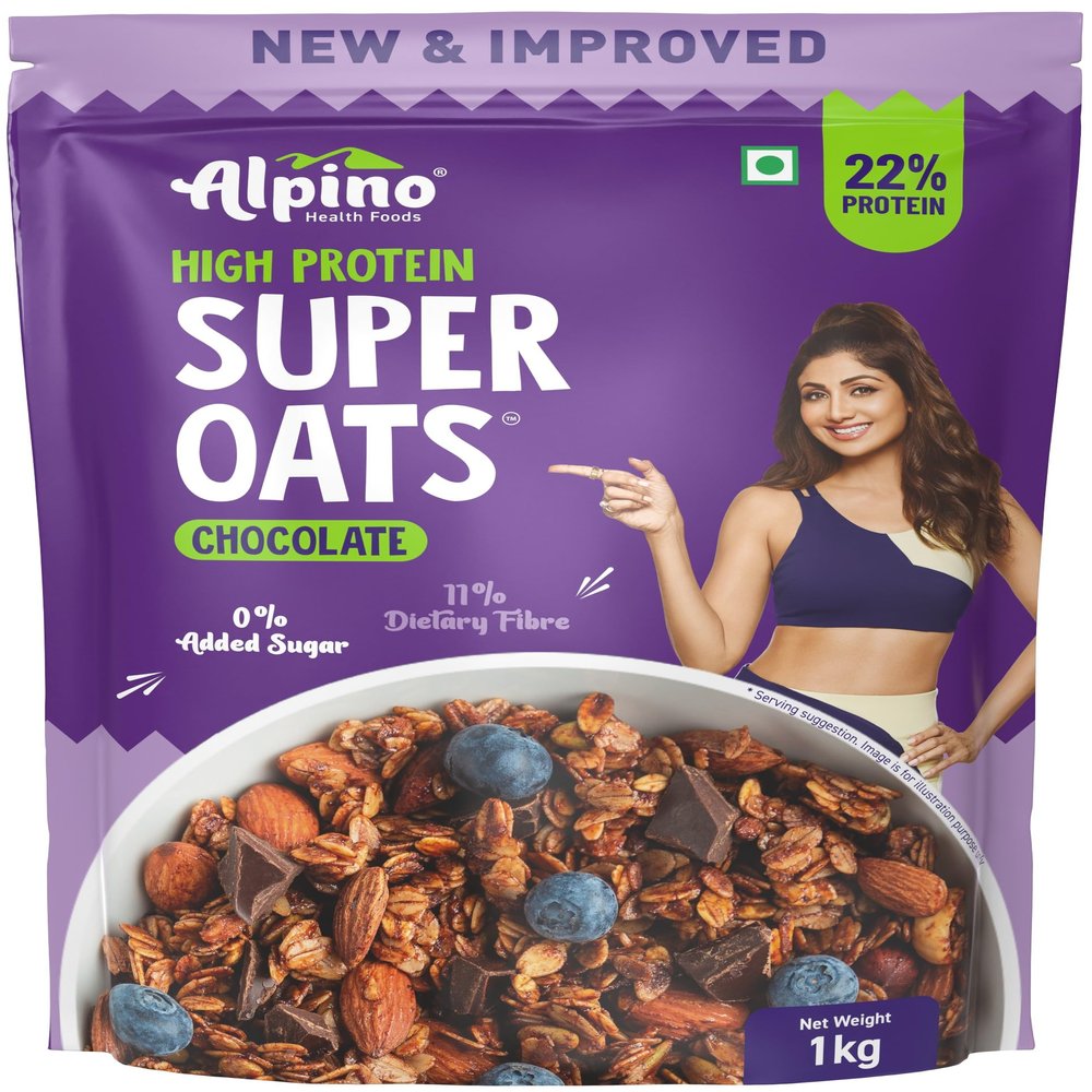 ALPINO Peanut Butter Super Oats Chocolate | 21% High Protein | Made with Rolled Oats, Chocolate Peanut Butter & Cocoa | No Added Sugar & Salt | Gluten-Free | Vegan (35.2 oz)