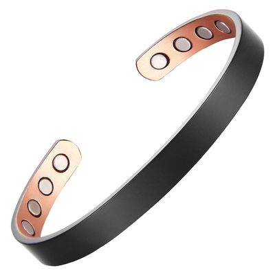 MagEnergy Copper Bracelet for Men and Women, 99.9% Pure Copper Magnetic Bangle with 8pcs 3500 Gauss Magnets,6.8" Adjustable Copper Jewelry (Black)