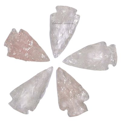 Amazing Gemstone 5 Pieces Rose Quartz Arrowhead, Crystal and Healing Stone Flint Rock Arrow Head - 1 to 1.5 Arrowheads for DIY Project Craft Point Jewelry Making