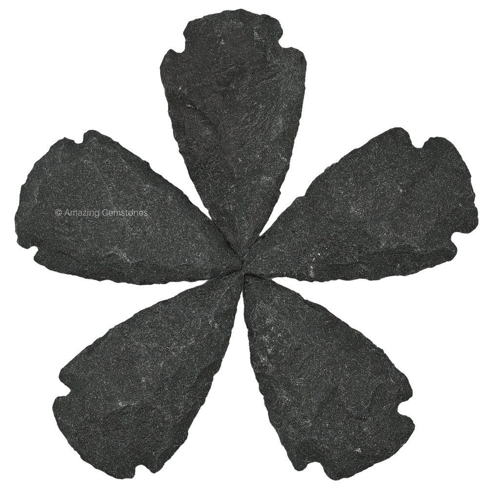Amazing Gemstone 5 Pieces Black Agate Arrowhead, Crystal and Healing Stone Flint Rock Arrow Head - 1 to 1.5 Arrowheads for DIY Project Craft Point Jewelry Making