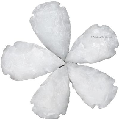 Amazing Gemstone 5 Pieces Snow Quartz Arrowhead, Crystal and Healing Stone Flint Rock Arrow Head - 1 to 1.5 Arrowheads for DIY Project Craft Point Jewelry Making