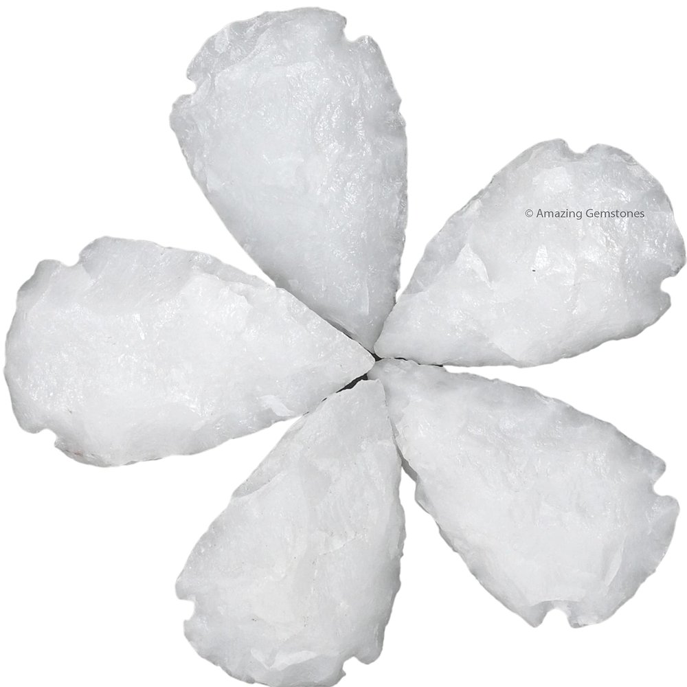 Amazing Gemstone 5 Pieces Snow Quartz Arrowhead, Crystal and Healing Stone Flint Rock Arrow Head - 1 to 1.5 Arrowheads for DIY Project Craft Point Jewelry Making