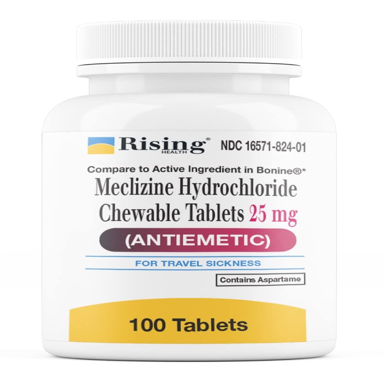 Rising Health Motion Relief and Nausea - Meclizine HCL 25mg - Antiemetic, Motion Relief Chewable Tablets (100)