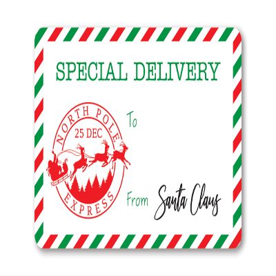 2 x 3 Inch North Pole Express Special Delivery from Santa Christmas Gift Stickers (20 Labels)