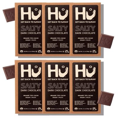 Hu Chocolate Bars | 6 Pack Salty Chocolate | Natural Organic Vegan, Gluten Free, Paleo, Non GMO, Fair Trade Dark Chocolate | 2.1oz Each