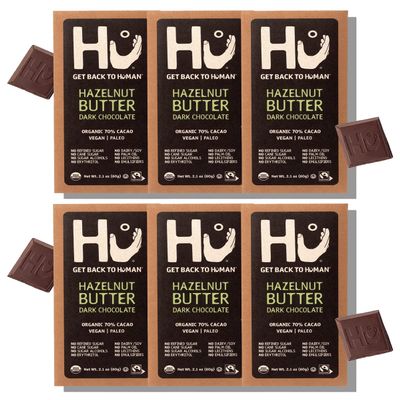 Hu Chocolate Bars | 6 Pack Hazelnut Butter Chocolate | Natural Organic Vegan, Gluten Free, Paleo, Non GMO, Fair Trade Dark Chocolate | 2.1oz Each