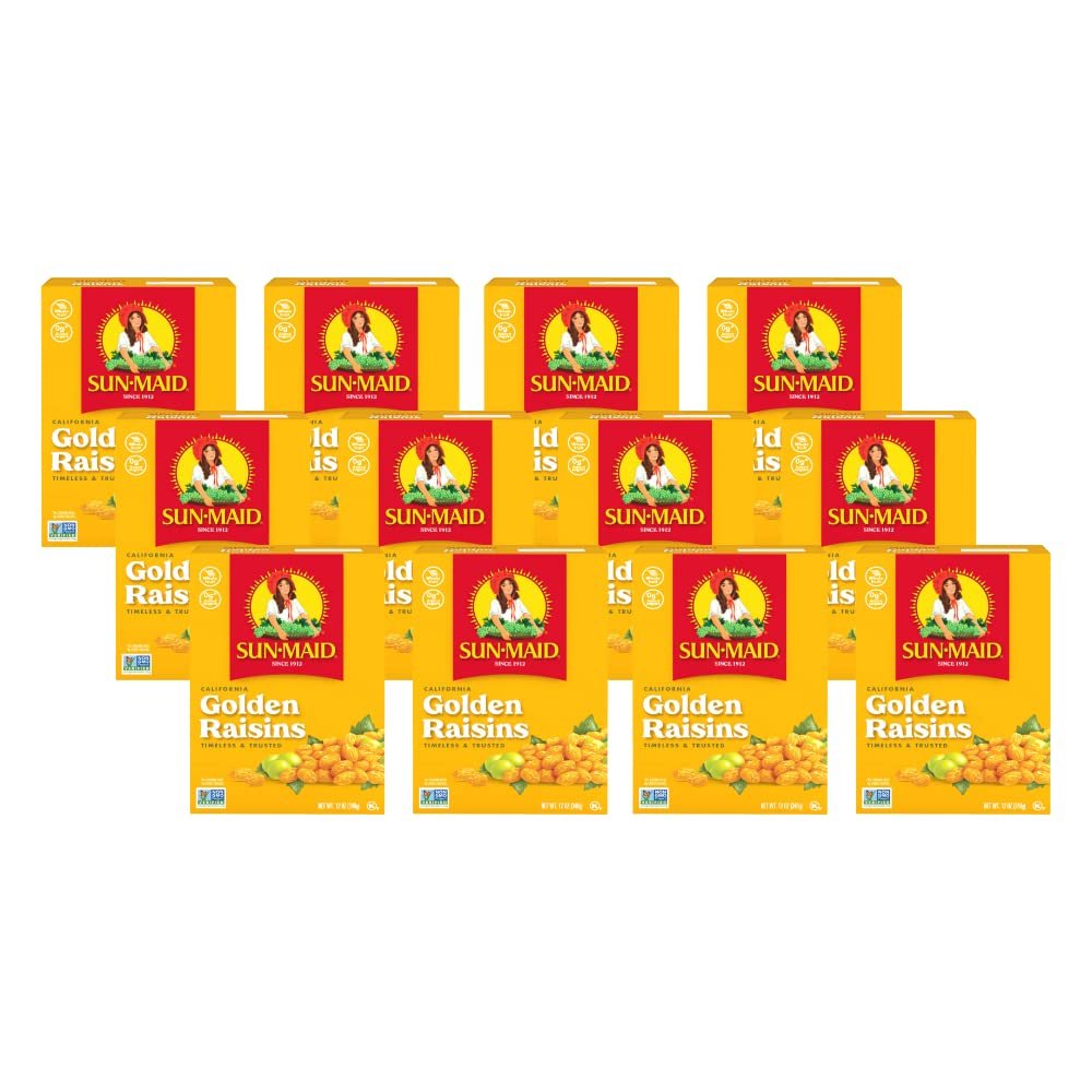 Sun-Maid California Golden Raisins - (12 Pack) 12 oz Sharing-Size Box - Dried Fruit Snack for Lunches, Snacks, and Natural Sweeteners