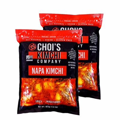 (2 Pack) Half Gallon (7 lbs.) Spicy Napa Cabbage Kimchi [Vegan, Gluten Free, Non-GMO, Probiotic] by Choi's Kimchi Co. Made in USA.