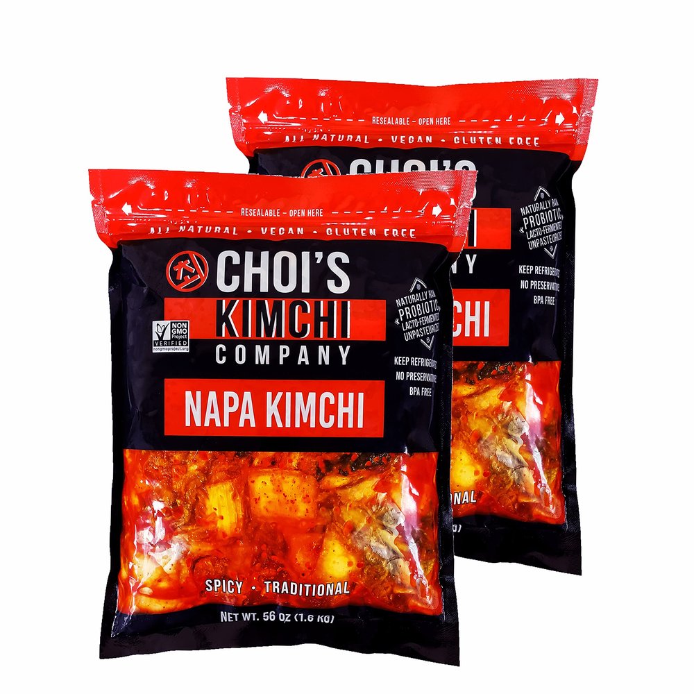(2 Pack) Half Gallon (7 lbs.) Spicy Napa Cabbage Kimchi [Vegan, Gluten Free, Non-GMO, Probiotic] by Choi's Kimchi Co. Made in USA.