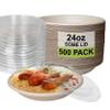 [500 Pack] 24 oz Round Disposable Compostable Paper Bowls with Dome Lids Heavy-Duty, Eco-Friendly Natural Bagasse Unbleached, Heat Resistant, 100% Biodegradable Salad Bowls Alternative to Plastic view 1