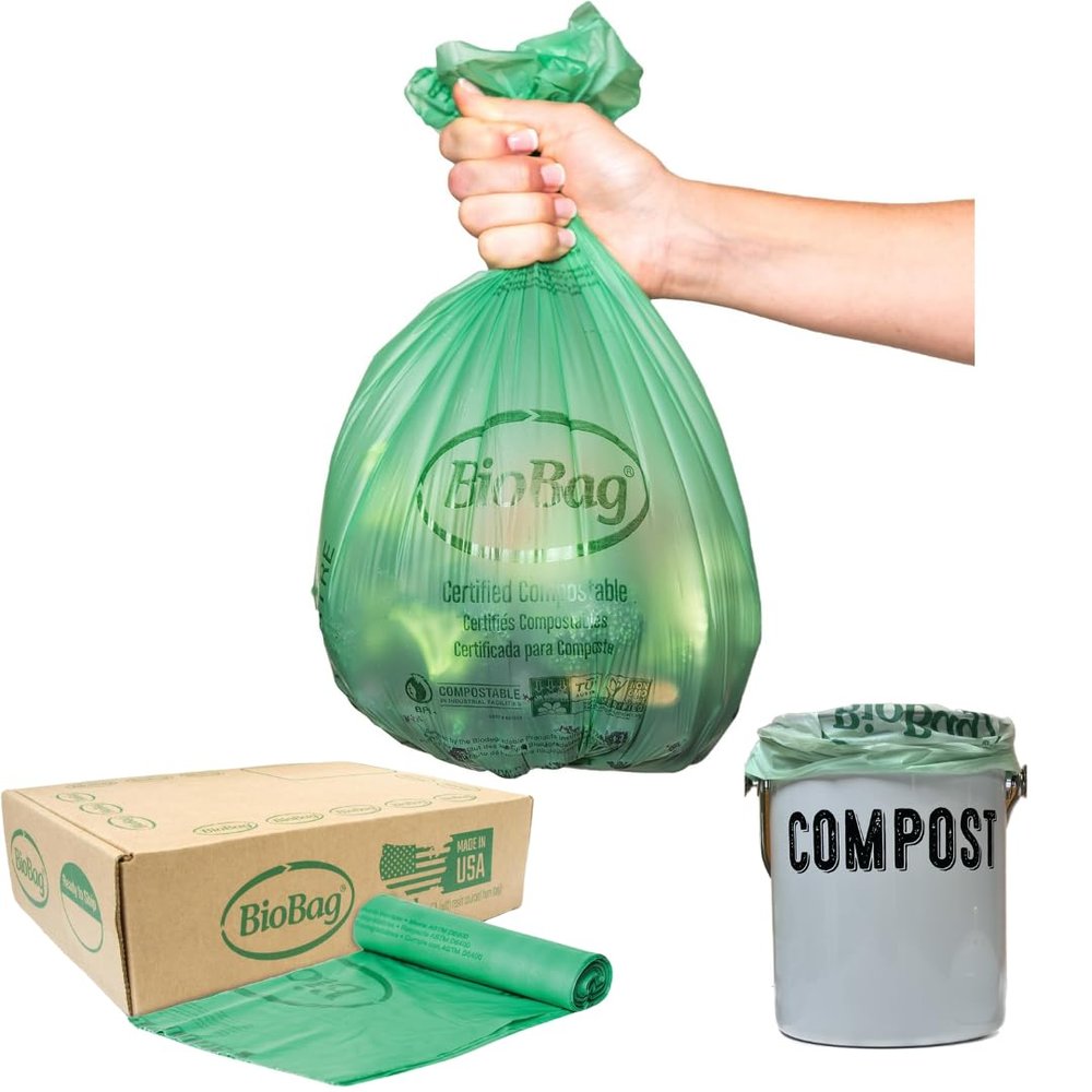 6-8 Gallon Compostable Trash Bags by BioBag, 45 Count, BPI Certified, Meets ASTM D6400 Standards, Made in USA, Medium Kitchen Bin Liners