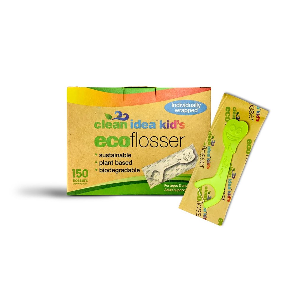 Clean Idea Kids EcoFlossers 150ct, Individually Wrapped, Easy to Hold Kids Flossers, Fun & Colorful Kid Flossers, Natural Kid Floss, Plastic Free Biodegradable Floss Picks, Toddler Flosser Stick
