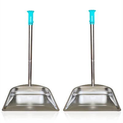 2-Pack Dust Pan with Long Handled for Home, 33.5" Premium Quality Heavy Duty Stainless Steel Dustpan, Elegant Stand Up Design, Sturdy Dustpans for Home/Lobby/Shop/Office