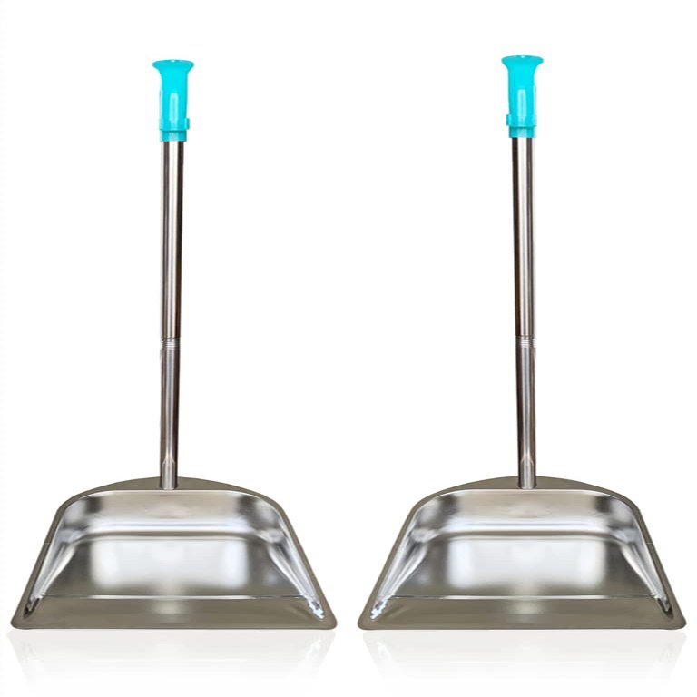 2-Pack Dust Pan with Long Handled for Home, 33.5" Premium Quality Heavy Duty Stainless Steel Dustpan, Elegant Stand Up Design, Sturdy Dustpans for Home/Lobby/Shop/Office