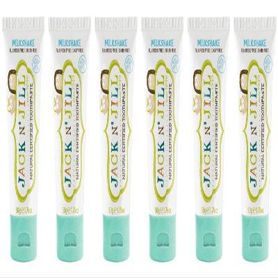 Jack N' Jill Natural Toothpaste for Kids - Fluoride Free Toothpaste, 40% Xylitol, BPA Free - Milkshake, 1.76 oz (Pack of 6)