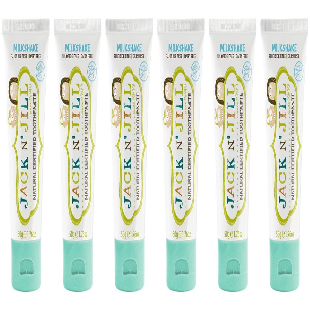 Jack N' Jill Natural Toothpaste for Kids - Fluoride Free Toothpaste, 40% Xylitol, BPA Free - Milkshake, 1.76 oz (Pack of 6)