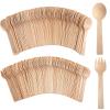 200 Count 4 Inch Mini Wooden Disposable Spoons and Forks Disposable Wooden Cutlery Set Birchwood Material Utensils Spoons Forks for Tableware Parties Weddings Camping Ice Cream Supplies view 1