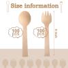 200 Count 4 Inch Mini Wooden Disposable Spoons and Forks Disposable Wooden Cutlery Set Birchwood Material Utensils Spoons Forks for Tableware Parties Weddings Camping Ice Cream Supplies view 2