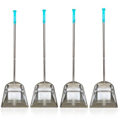 4-Pack Dust Pan 10.7", Stainless Steel Dustpan with Long Handled 33.5", Stand Up Design Heavy Duty Dustpans for Home,Lobby,Shop, Set of 4