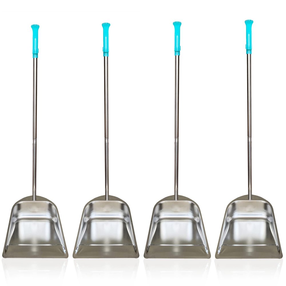 4-Pack Dust Pan 10.7", Stainless Steel Dustpan with Long Handled 33.5", Stand Up Design Heavy Duty Dustpans for Home,Lobby,Shop, Set of 4