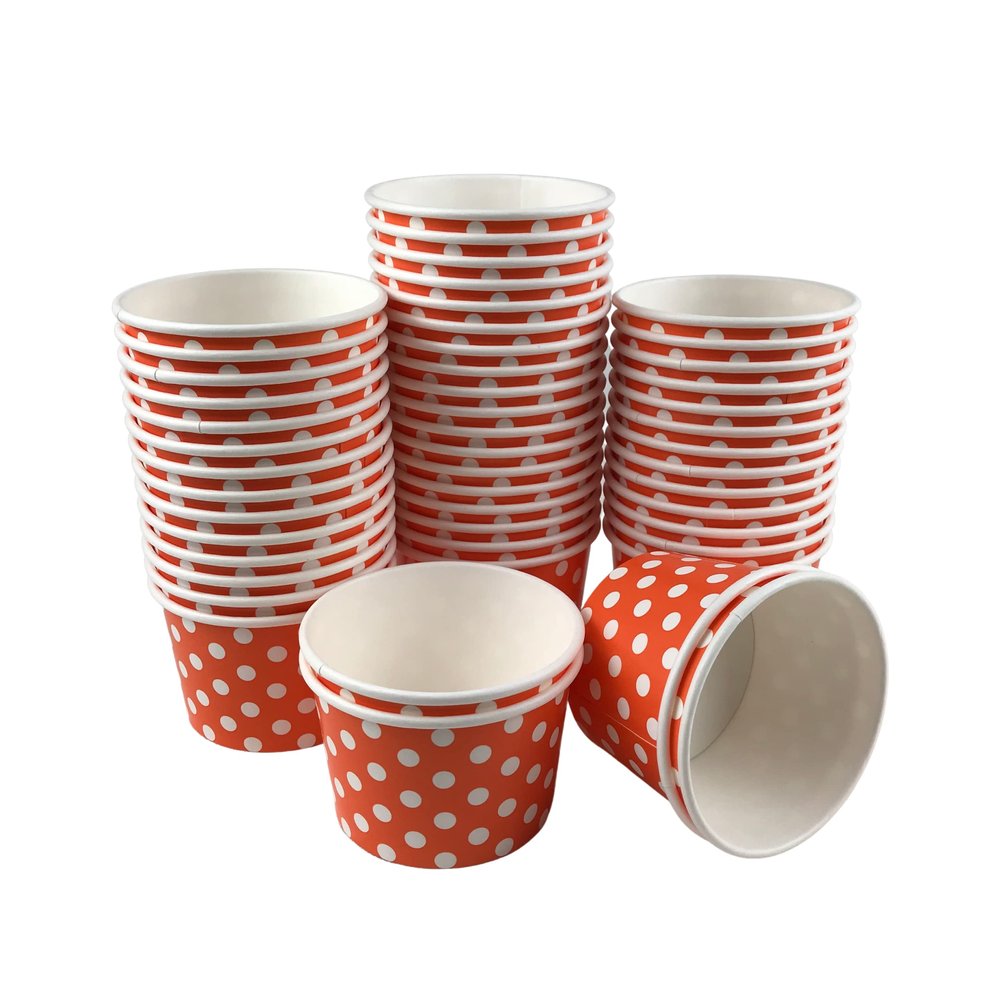 MMvolesy 6oz Orange Polka Dot Disposable Dessert Cups, 50Pc Set - Ice Cream Bowls & Coloured Paper Cups for Hot or Cold Food