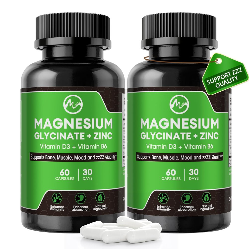 (2 Pack) Magnesium Glycinate Capsules, Magnesium Supplement with Zinc, Vitamin D3 & B6 - Highly Bioavailable and Absorption - Bone, Heart, Joint, Immune Support, 120 Vegan Capsules