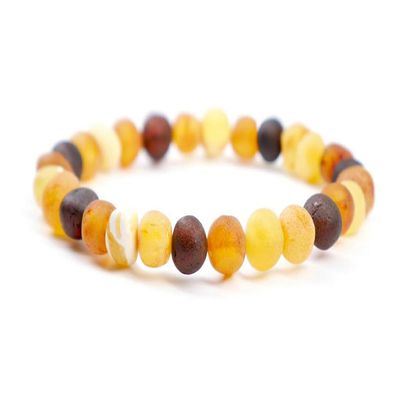 Baltic Amber Bracelet for Adults Made on Elastic Band- Natural Amber from Baltic Region, Genuine Baltic Amber (RAW Multi, 7.5 inch)