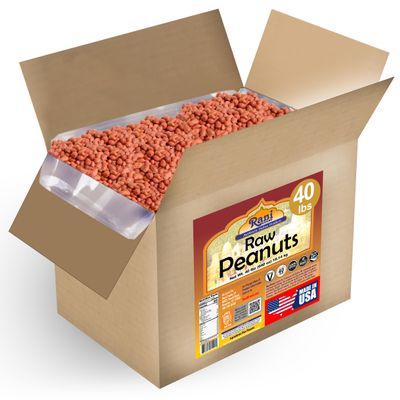 Rani Peanuts, Raw Whole With Skin (uncooked, unsalted) 40lbs (640oz) 18.14kg Bulk Box ~ All Natural | Vegan | Kosher | Gluten Friendly | Fresh Product of USA ~ Spanish Grade Groundnut/Red-skin