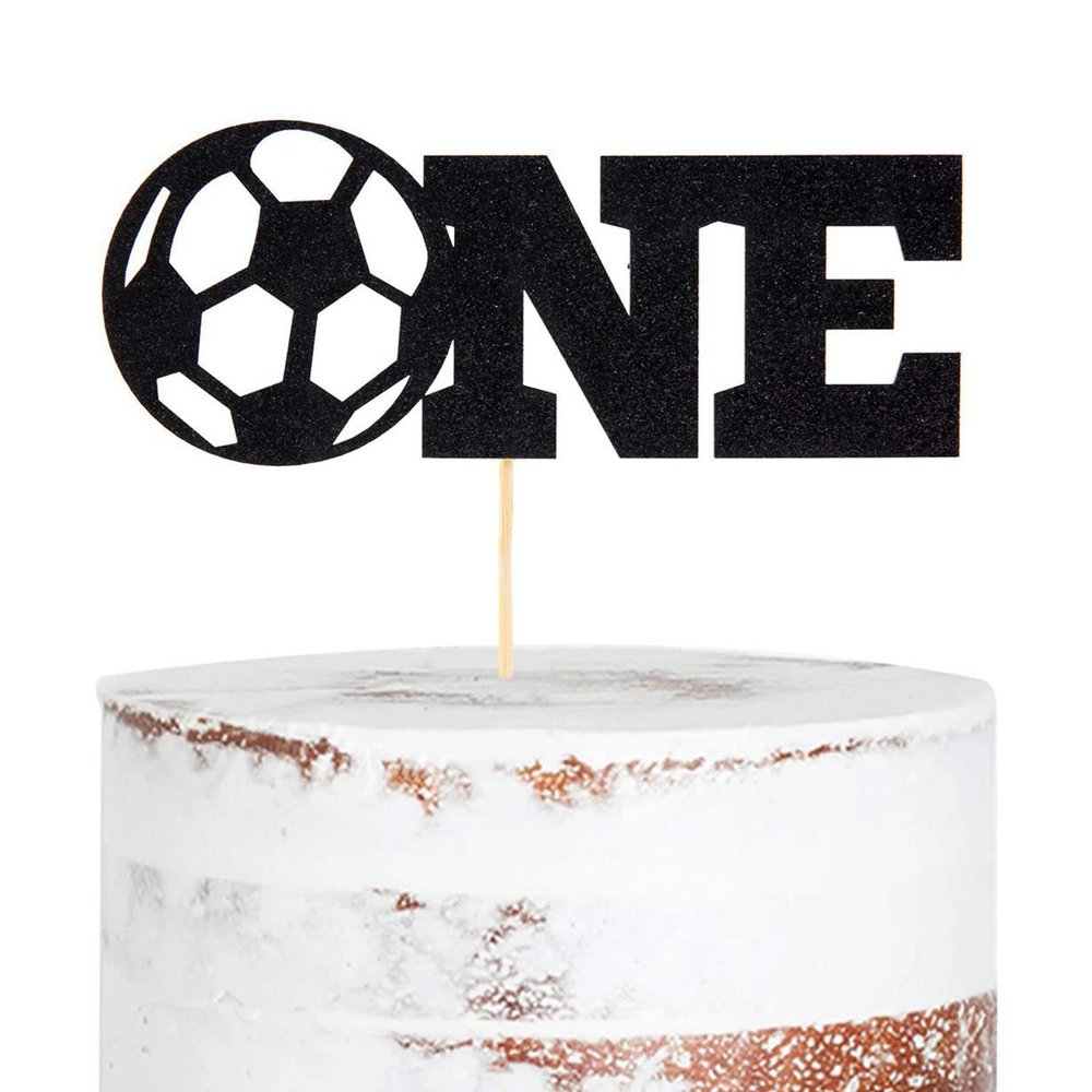 Soccer Black Cake Topper Glitter Cake Topper Soccer Sign Cake Flag For The First Birthday Party Soccer Cake Decorations Baby Shower
