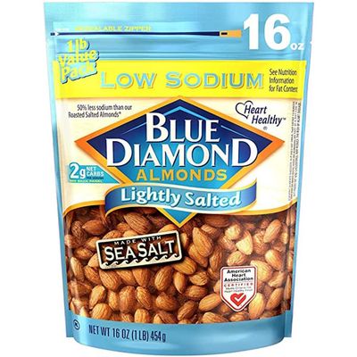 Blue Diamond Almonds Low Sodium Lightly Salted,Snack Nuts 16 Oz Resealable Bag (Pack of 1)