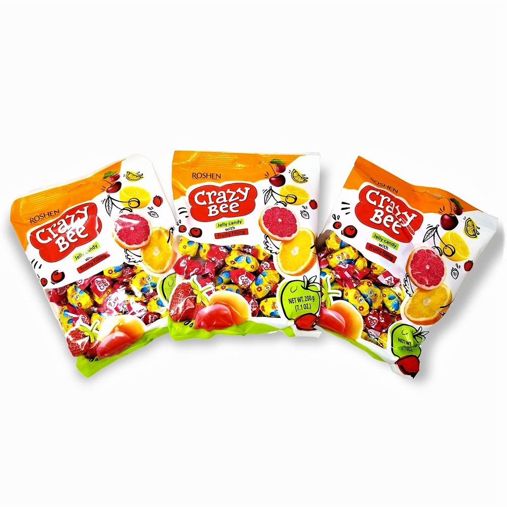ROSHEN Crazy Bee Jelly Candy with Fruity Filling, Made 6 Fruit Juices, 7.1oz/200grams Pack of 3